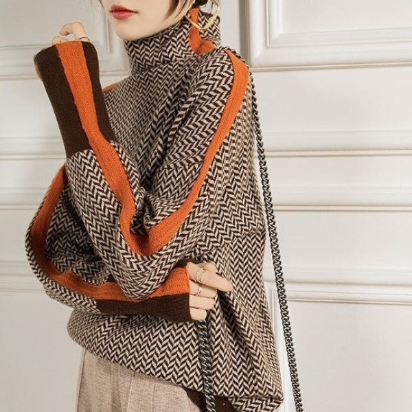 Zeffaro™ | Pull à col montant avec des rayures contrastées saisissantes