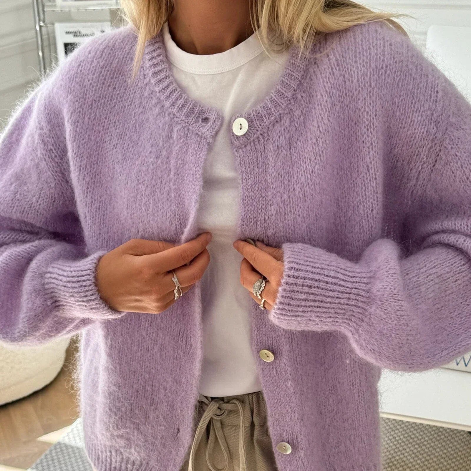 Zeffaro™ | Cardigan Fuzzy en Maille avec Boutons